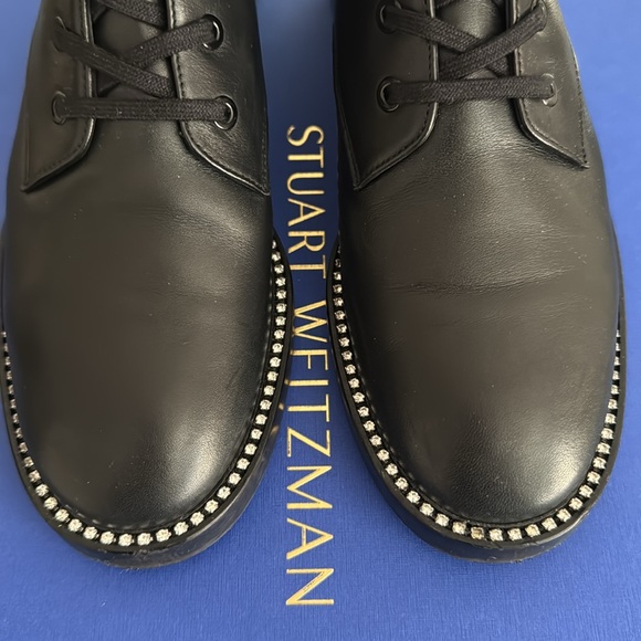 Stuart Weitzman Sondra Smooth Black Leather Combat Boots - Picture 4 of 8